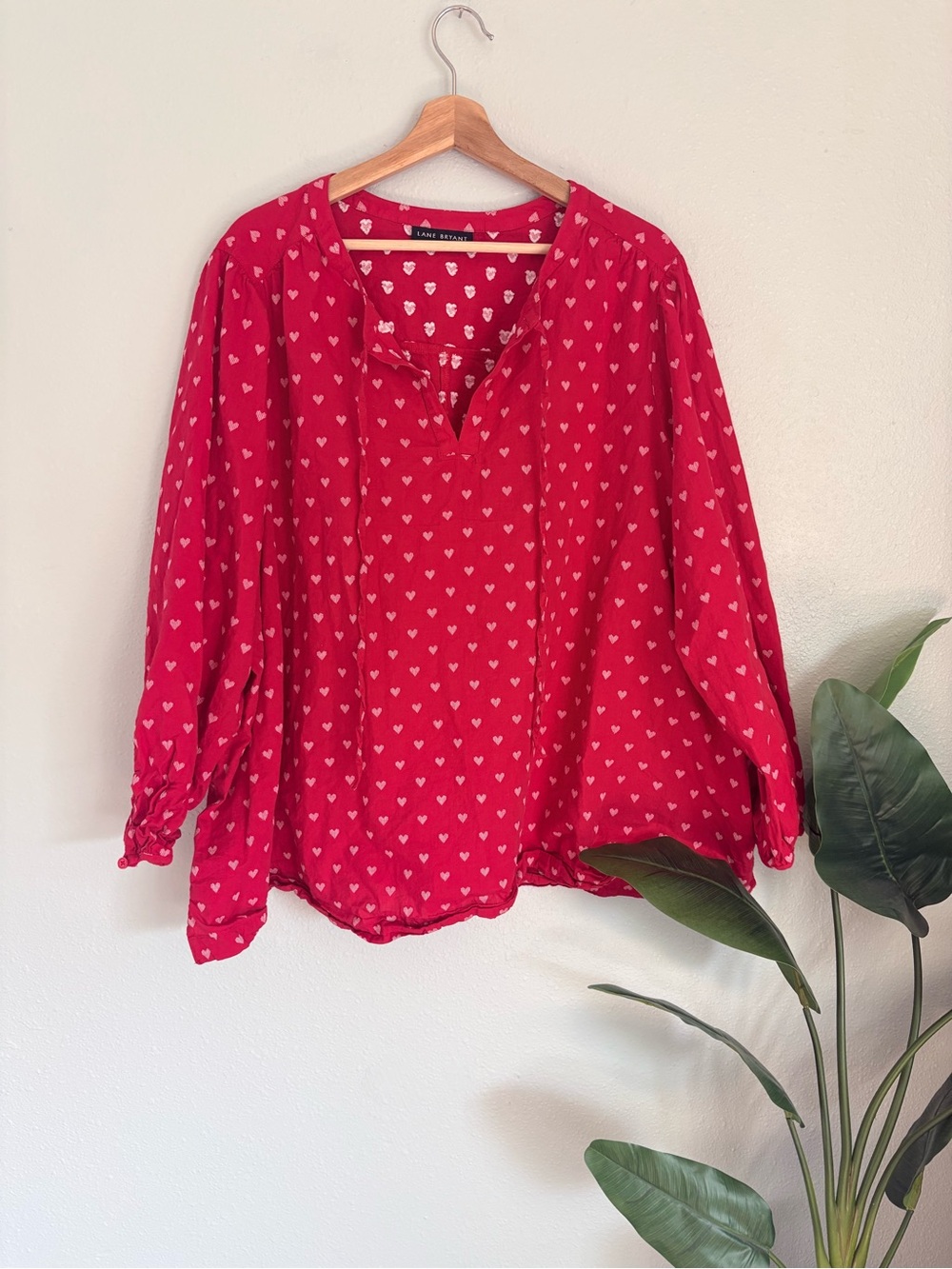 Lane Bryant Red Heart-Print Peasant Blouse